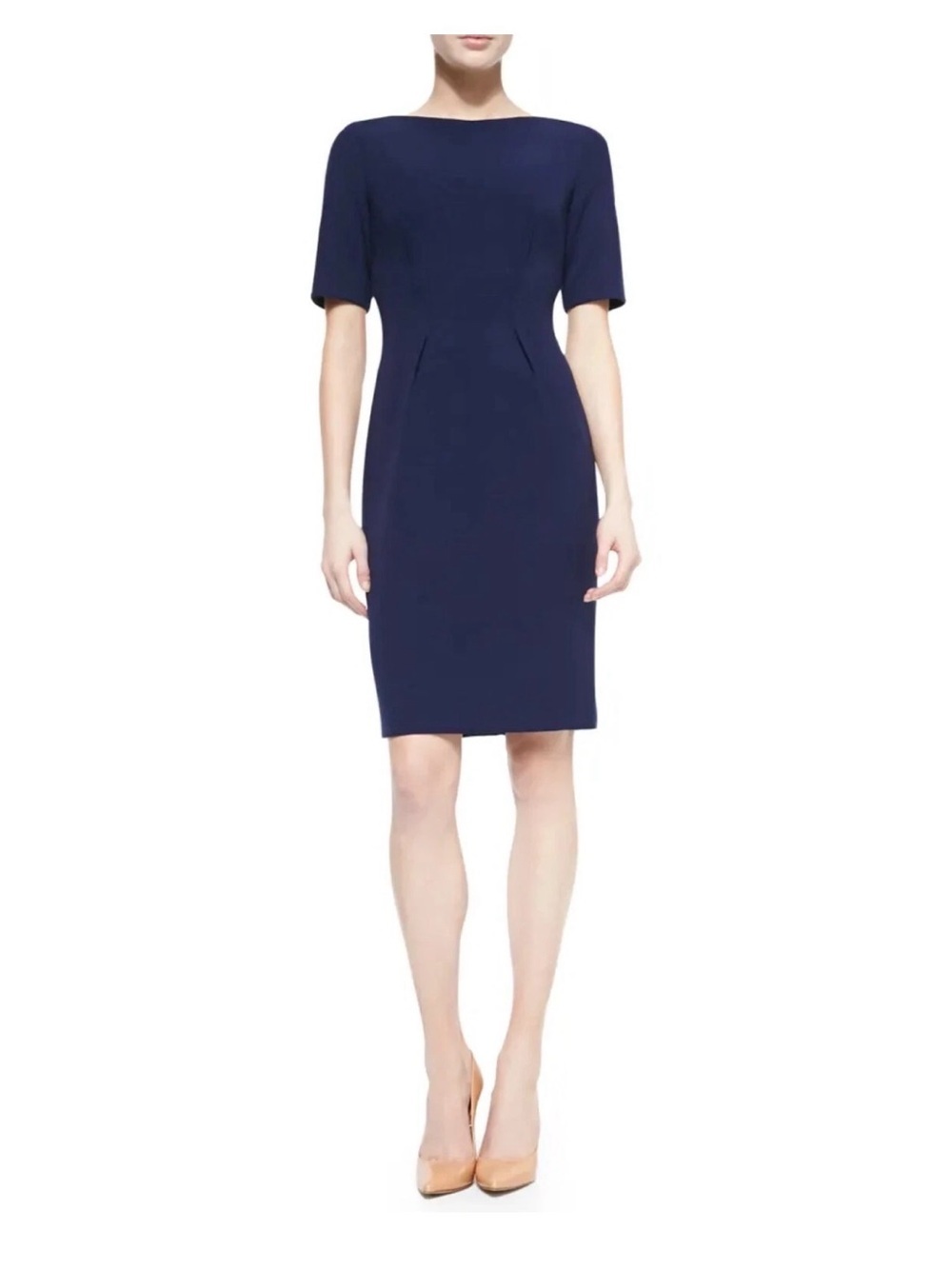 Lela Rose Navy Claire Stretch Knit Boatneck Half Sleeve Cocktail Dress